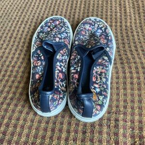 Tory Burch Floral Slip-On Flats - Navy and Multicolor